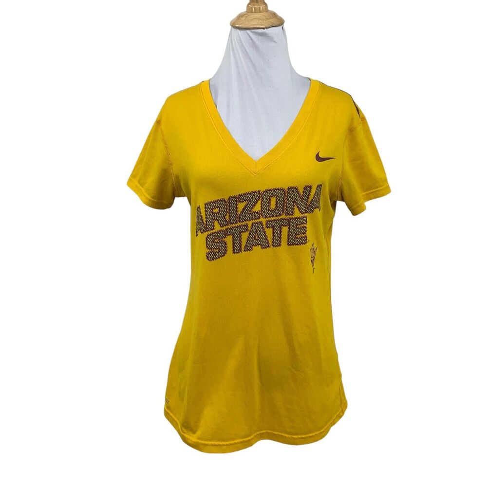 Nike T Shirt Womens S Small Marigold Dri Fit Arizona State Short Sleeve V Neck